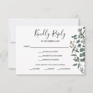 Tarjeta de respuesta RSVP de Pino y Eucalipto