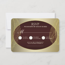 Tarjeta de respuesta RSVP de pluma ovalada de oro 
