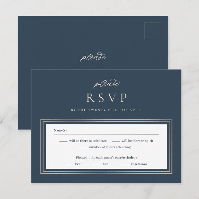 Tarjeta de respuesta RSVP de posh Border Wedding (Anverso / Reverso)