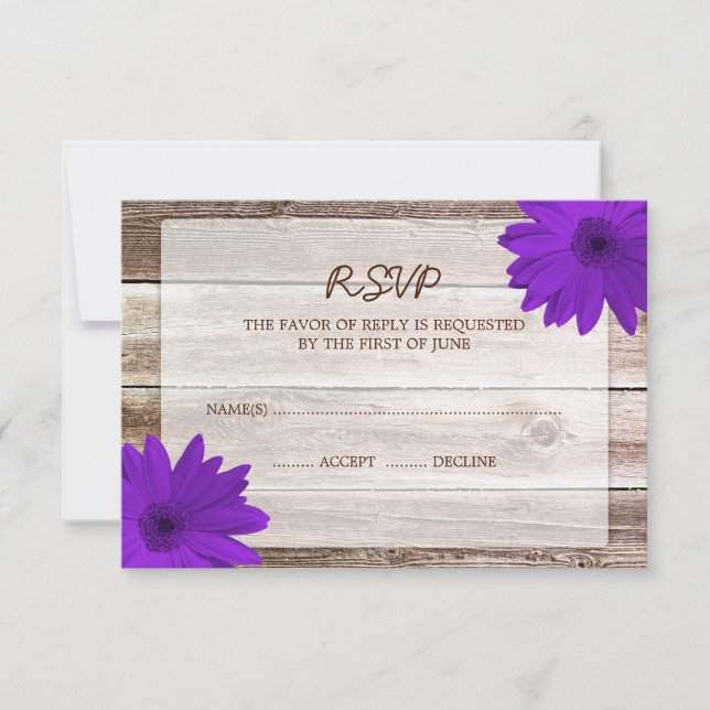 Tarjeta de respuesta RSVP de Purple Daisy Barn Woo (Anverso)