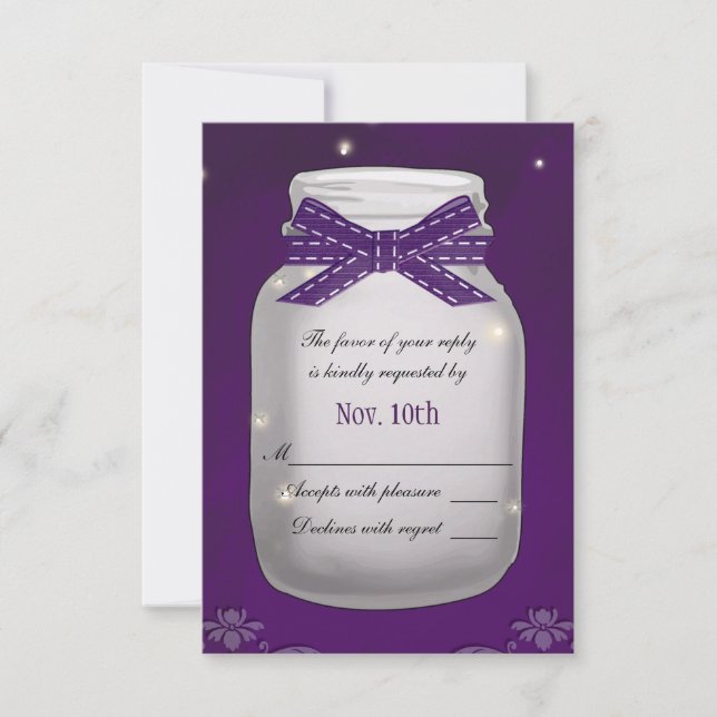Tarjeta de respuesta RSVP de Purple Mason Jar con  (Anverso)