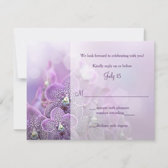 Tarjeta de respuesta RSVP de Purple Orchid Wedding (Anverso)