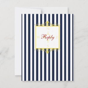 Tarjeta de respuesta RSVP de rayas navales, blanca