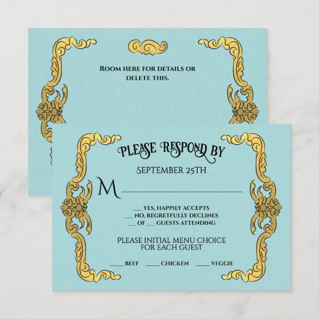 Tarjeta de respuesta RSVP de Regencia Barroca Faux (Anverso / Reverso)
