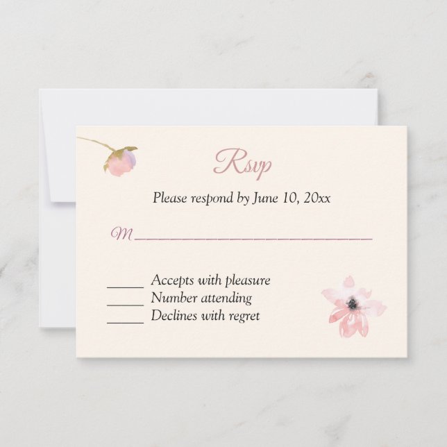 Tarjeta de respuesta RSVP de Rosa de Rubor (Anverso)