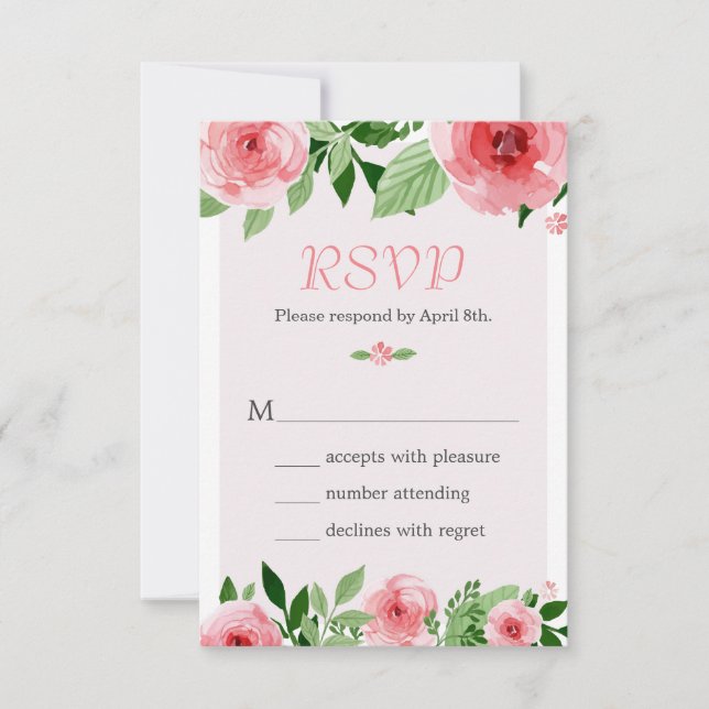 Tarjeta de respuesta RSVP de rosa floral botánica  (Anverso)
