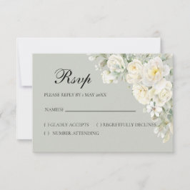 Tarjeta de respuesta RSVP de rosas blancas verde c