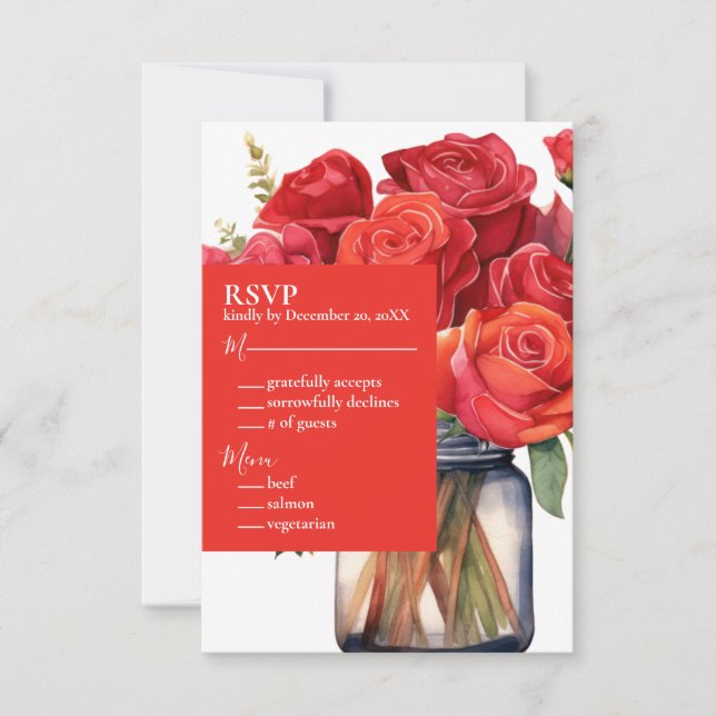 Tarjeta de respuesta RSVP de Roses Rojos (Anverso)