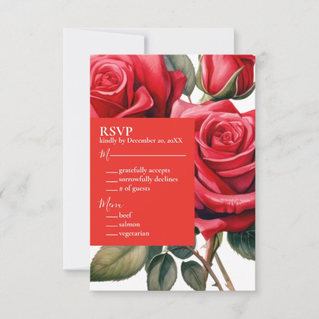 Tarjeta de respuesta RSVP de Roses Rojos (Anverso)