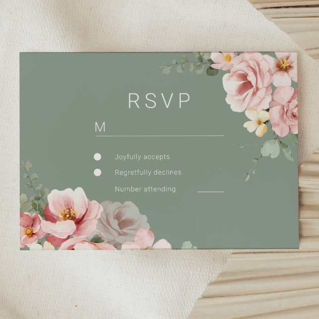 Tarjeta de respuesta RSVP de Rubor & Sage Green We (Subido por el creador)