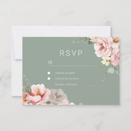 Tarjeta de respuesta RSVP de Rubor & Sage Green We