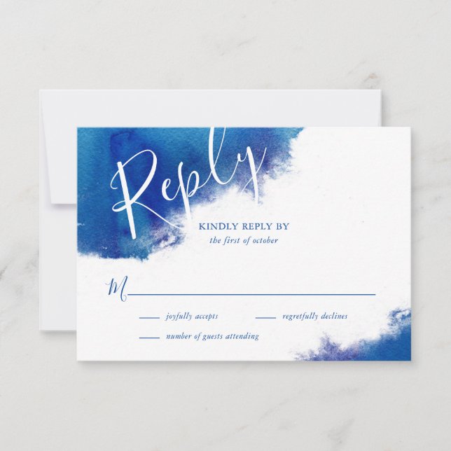 Tarjeta de respuesta RSVP de Sapphire Tide Wedde W (Anverso)