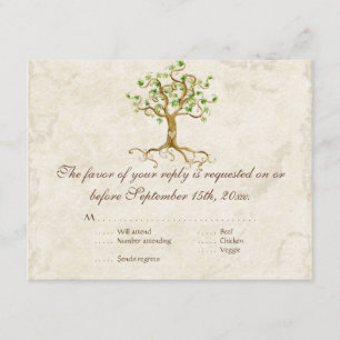 Tarjeta de respuesta RSVP de Swirl Tree Roots Anti