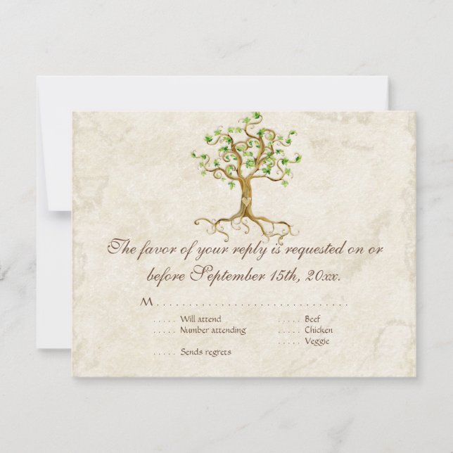 Tarjeta de respuesta RSVP de Swirl Tree Roots Anti (Anverso)
