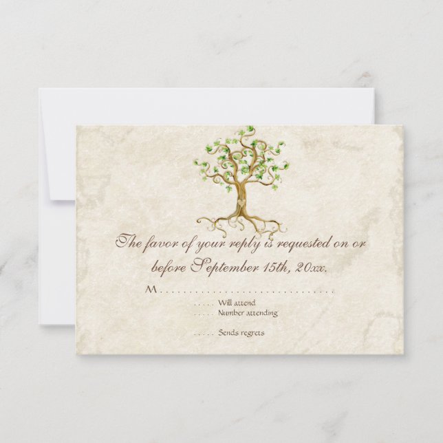 Tarjeta de respuesta RSVP de Swirl Tree Roots Anti (Anverso)