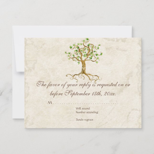 Tarjeta de respuesta RSVP de Swirl Tree Roots Anti (Anverso)
