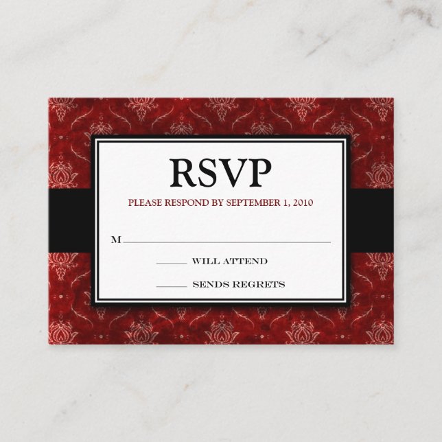 Tarjeta de respuesta RSVP de terciopelo rojo aplas (Anverso)