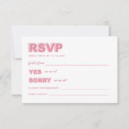 Tarjeta de respuesta RSVP de texto negrita rosa mo