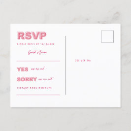Tarjeta de respuesta RSVP de texto negrita rosa mo