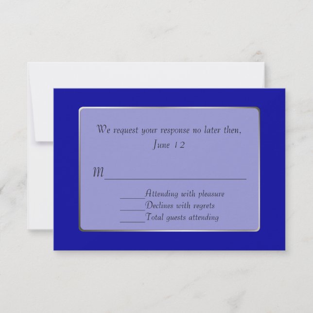 Tarjeta de respuesta RSVP de tono azul real y plat (Anverso)