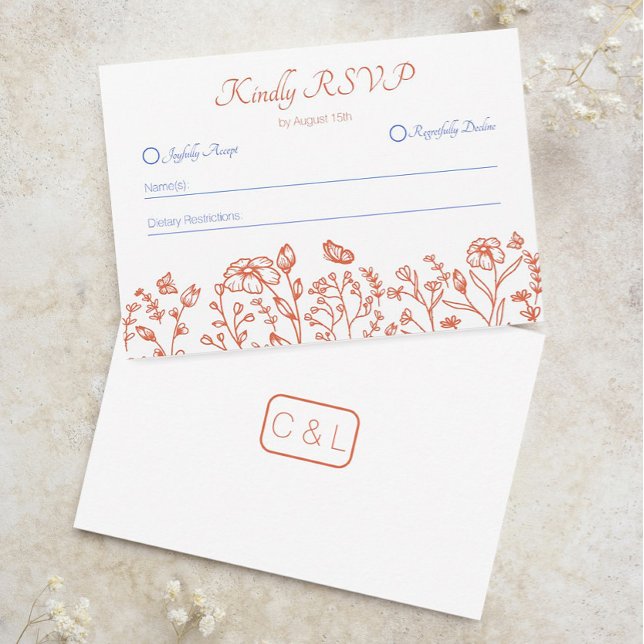 Tarjeta de respuesta RSVP de Verona Sunset Naranja (Wedding RSVP Cards Verona Sunset Theme)