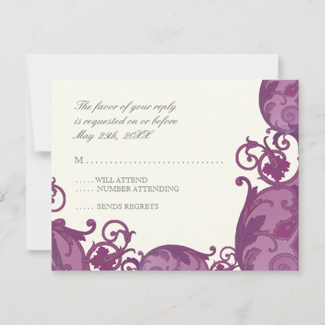 Tarjeta de respuesta RSVP de Victoria Swirl - Púrp (Anverso)