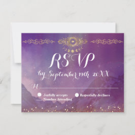 Tarjeta de respuesta RSVP de Violet Sky Gold Moon
