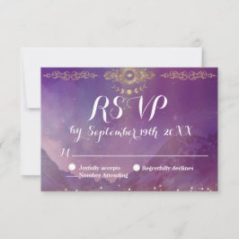 Tarjeta de respuesta RSVP de Violet Sky Gold Moon