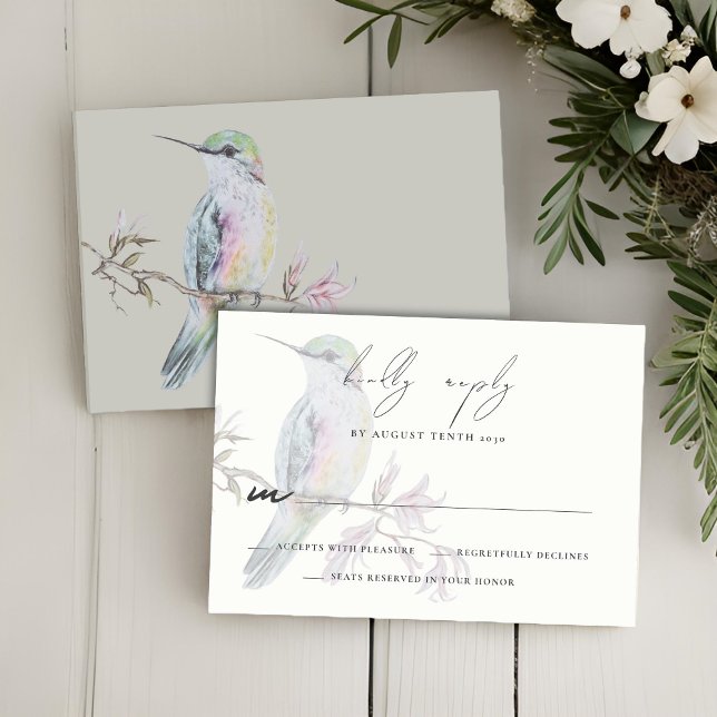Tarjeta de respuesta RSVP de Watercolor Hummingbir (Subido por el creador)