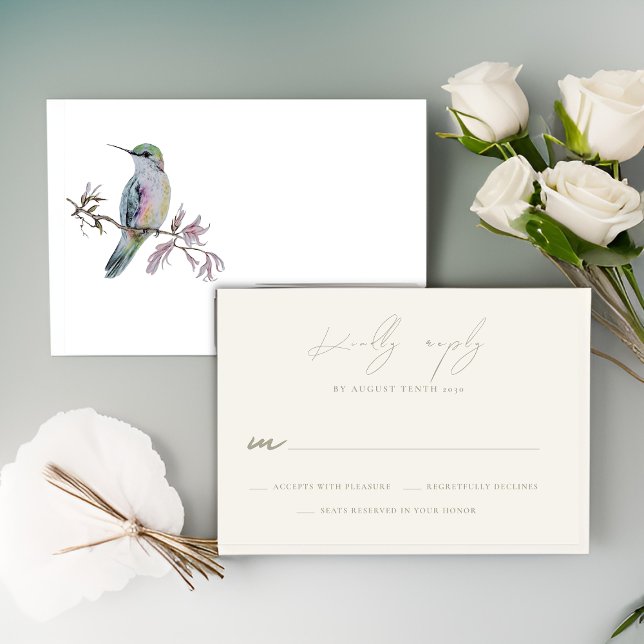 Tarjeta de respuesta RSVP de Watercolor Hummingbir (Subido por el creador)