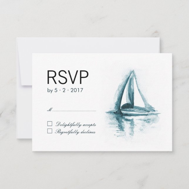 Tarjeta de respuesta RSVP de Watercolor Sailing Bo (Anverso)