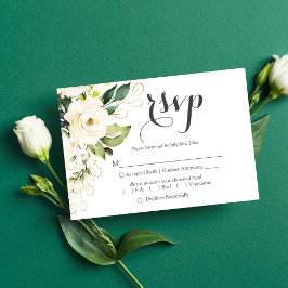 Tarjeta de respuesta RSVP de White Rose Gold Flora