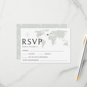Tarjeta de respuesta RSVP del mapa mundial de boda