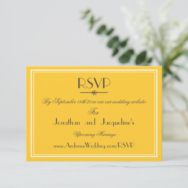 Tarjeta de respuesta RSVP del sitio web del Boda m (Anverso de pie)