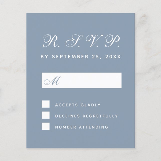 Tarjeta de respuesta RSVP Dusty Blue Script (Anverso)