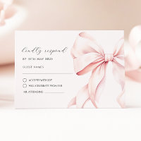 Tarjeta de respuesta RSVP elegante con lazo rosa