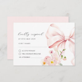 Tarjeta de respuesta RSVP elegante con lazo rosa F
