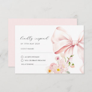 Tarjeta de respuesta RSVP elegante con lazo rosa F