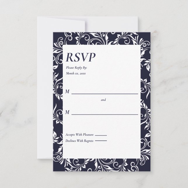 Tarjeta de respuesta RSVP elegante de azul marino  (Anverso)