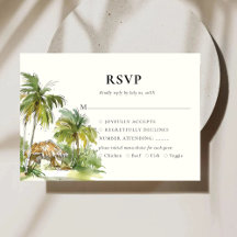 Tarjeta de respuesta RSVP elegante de destino trop