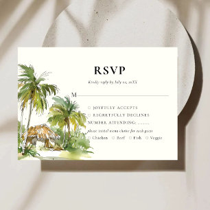 Tarjeta de respuesta RSVP elegante de destino trop