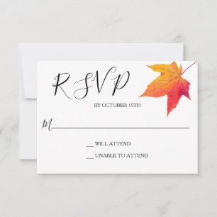 Tarjeta de respuesta RSVP elegante de hoja de otoñ