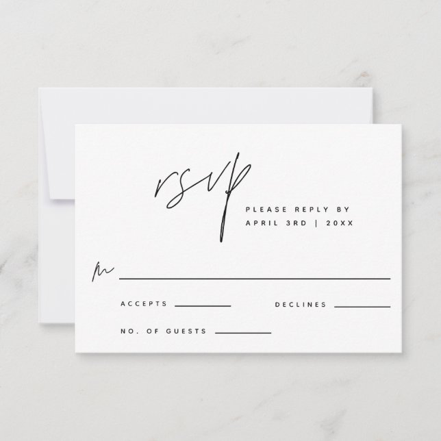 Tarjeta de respuesta RSVP elegante negro y blanco  (Anverso)