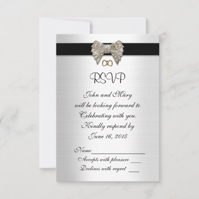 Tarjeta de respuesta Rsvp en blanco y negro (Anverso)