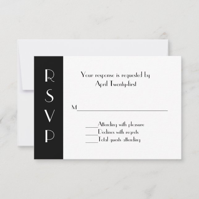 Tarjeta de respuesta RSVP en blanco y negro con es (Anverso)