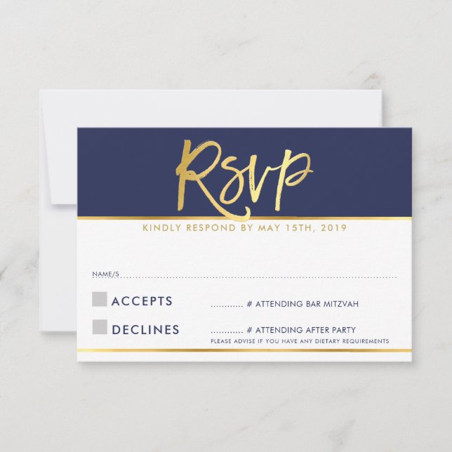 TARJETA DE RESPUESTA RSVP escritura moderna de oro (Anverso)