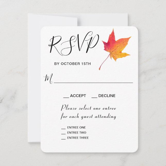 Tarjeta de respuesta RSVP Fall Leaf Autumn 3 Entra (Anverso)