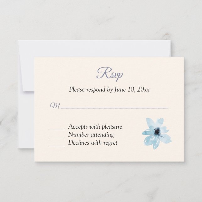 Tarjeta de respuesta RSVP Floral Azul (Anverso)