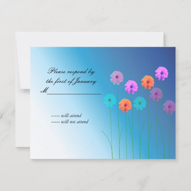 Tarjeta de respuesta RSVP floral azul de bonito (Anverso)