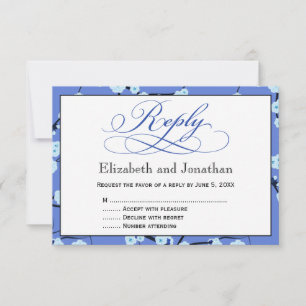Tarjeta de respuesta RSVP floral azul de vincaperv